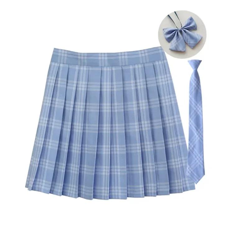 Jupe plissée à carreaux pour femmes, avec cravate, nœud papillon, jupe coréenne Jk, uniforme d'école