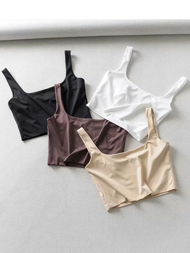 Offre spéciale été femmes Sexy hauts sans manche mode court col carré débardeurs 4 couleurs