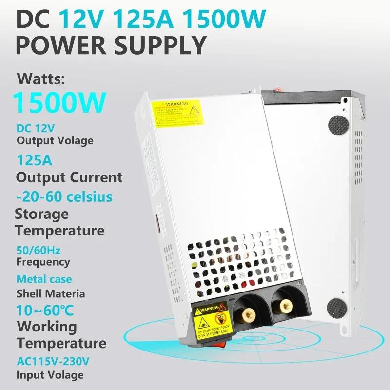 Alimentation électrique DC 12V 125A 1500W, convertisseur 110V AC à 12V DC, adaptateur d'alimentation
