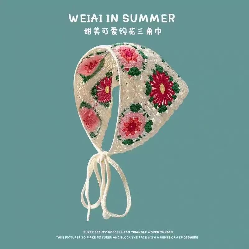 Coréen doux mignon à la main Crochet creux Triangle bandeau serviette femmes printemps et été voyage