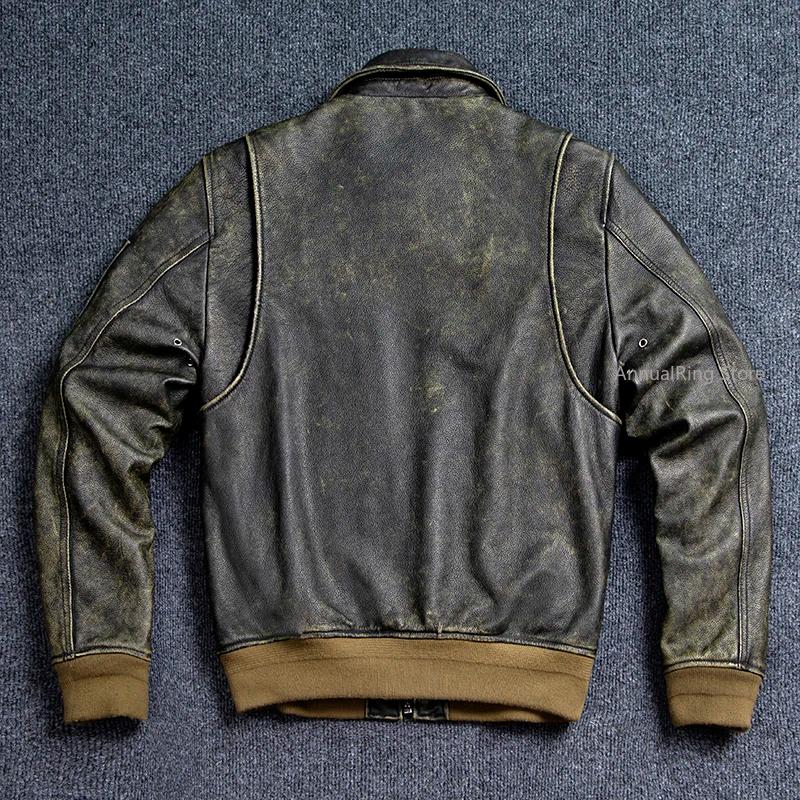 Veste bombardier en cuir véritable 45P, manteau Vintage grande taille en cuir de vache véritable, ti