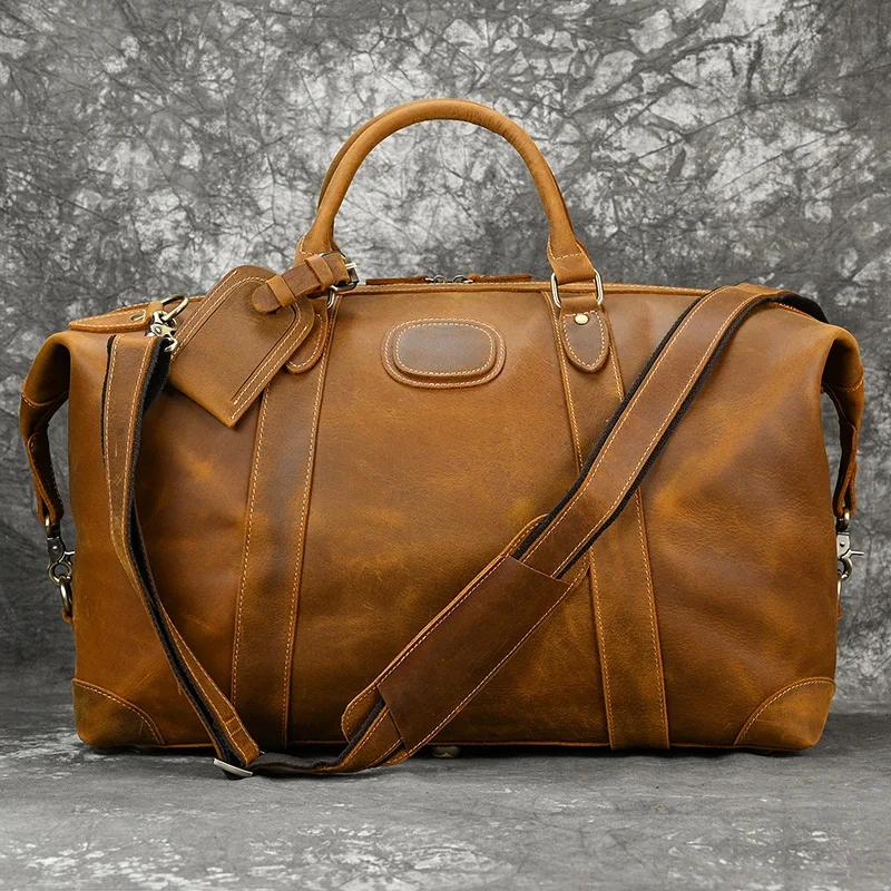 Sacs de voyage en cuir de cheval pour hommes, grand sac à main avec rivet, sac polochon en cuir de v