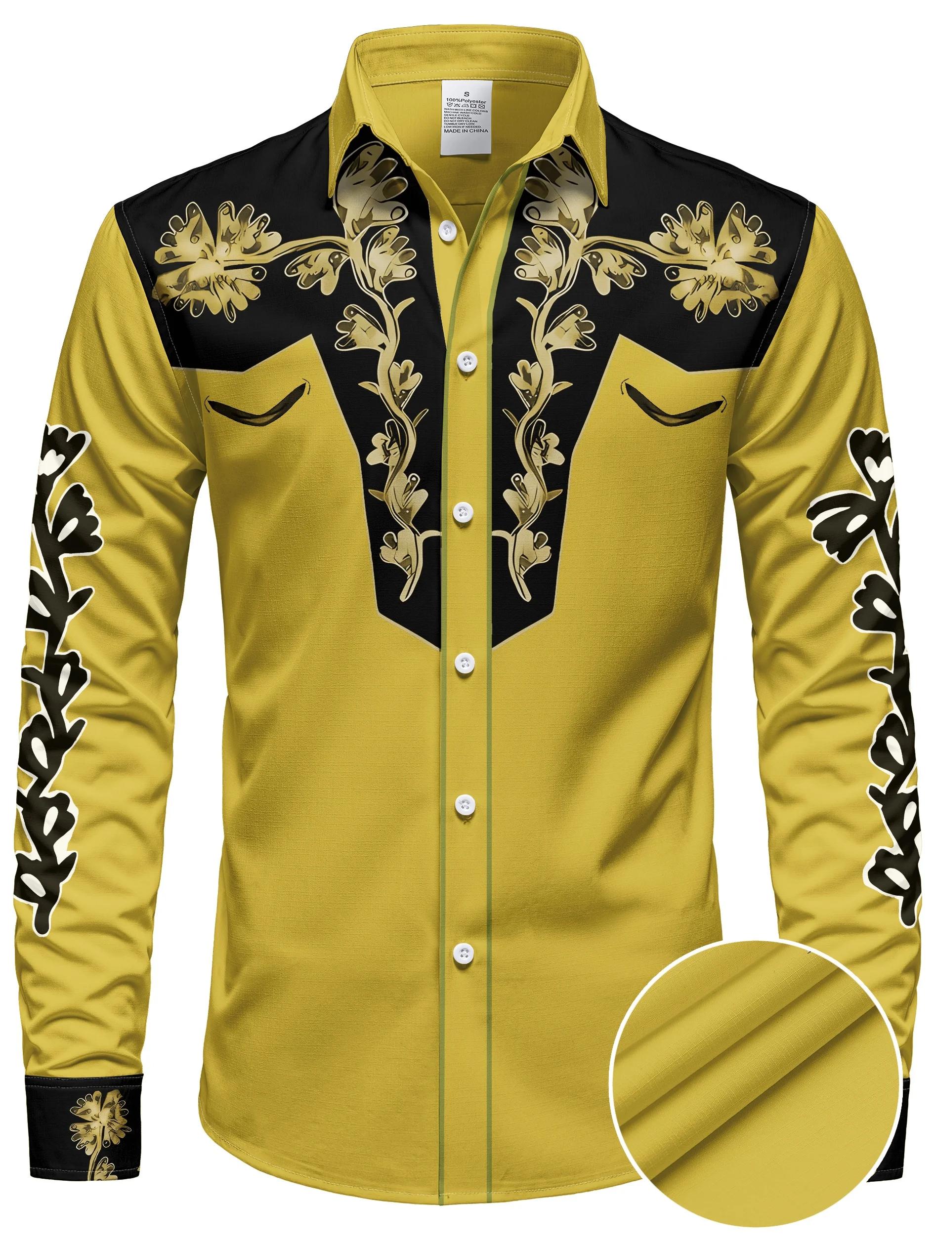 Chemise à manches longues pour hommes, imprimé Floral, Cowboy occidental, décontractée, coupe cintré