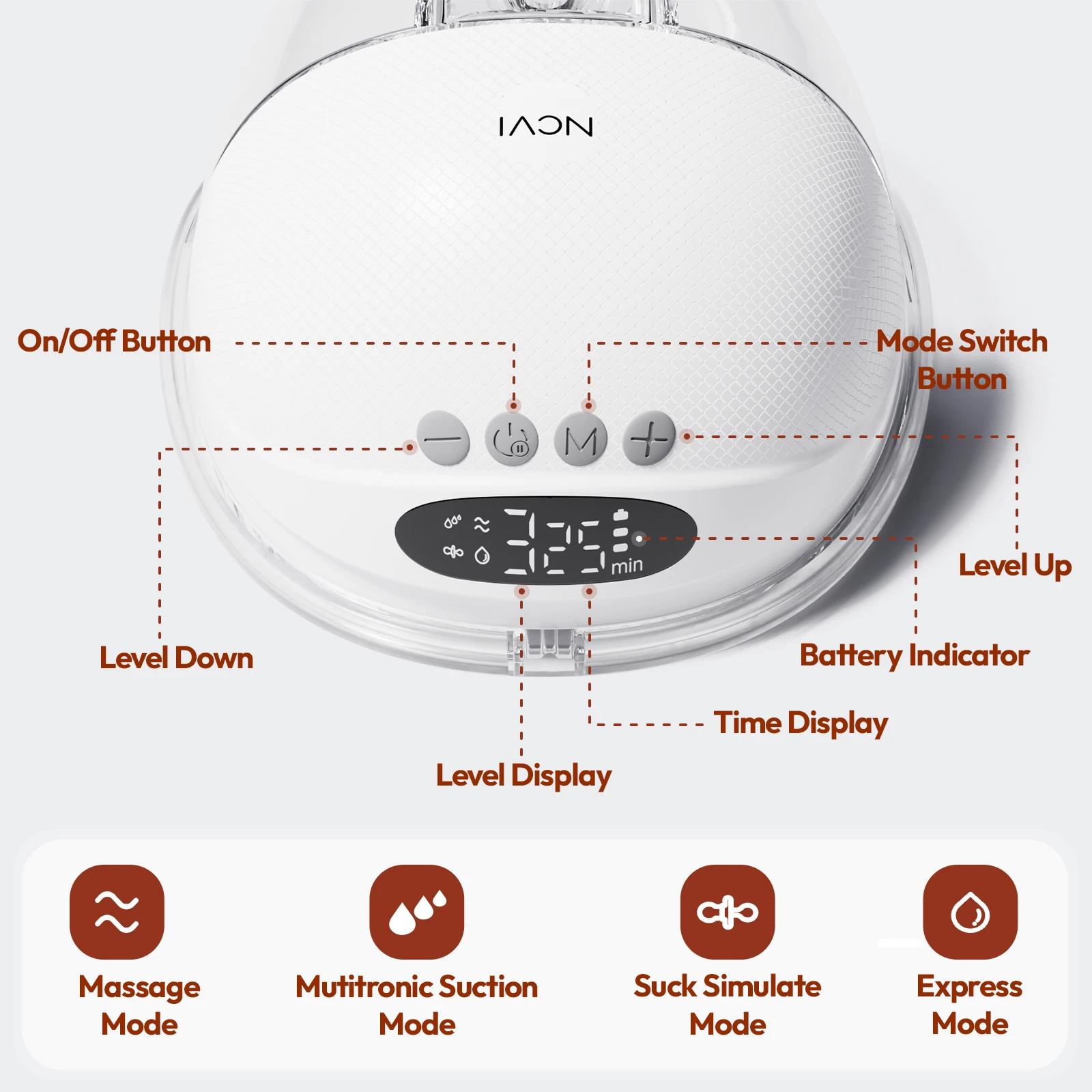 Tire-lait électrique NCVI, tire-lait mains libres avec 4 modes et 9 niveaux, faible bruit, embouts d