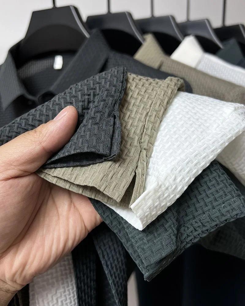 Polo d'été à manches courtes pour hommes, ajouré, en soie glacée, vêtements de marque, respirant, mo
