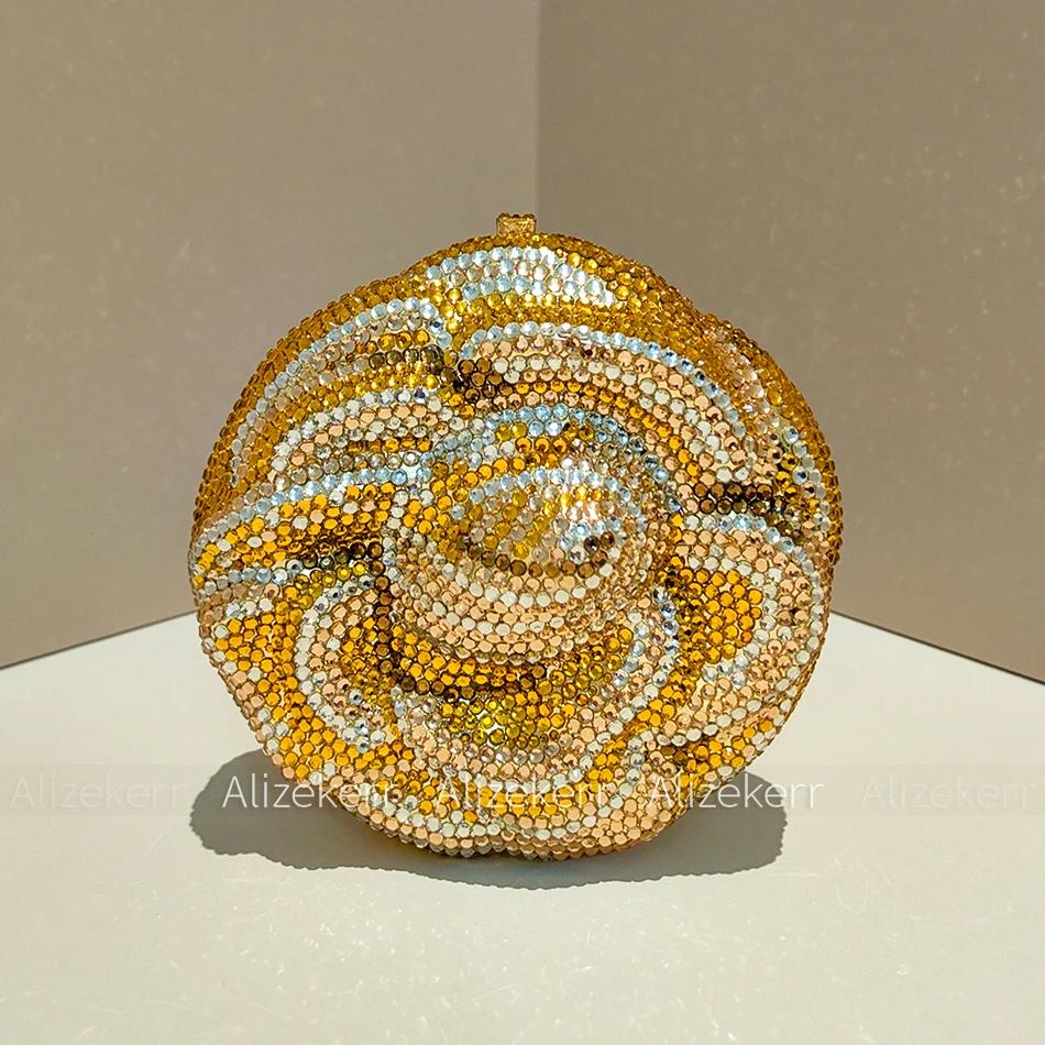 Alizekerr Rose en forme de cristal sacs de soirée femmes magnifique Chic strass fleur pochette sacs 