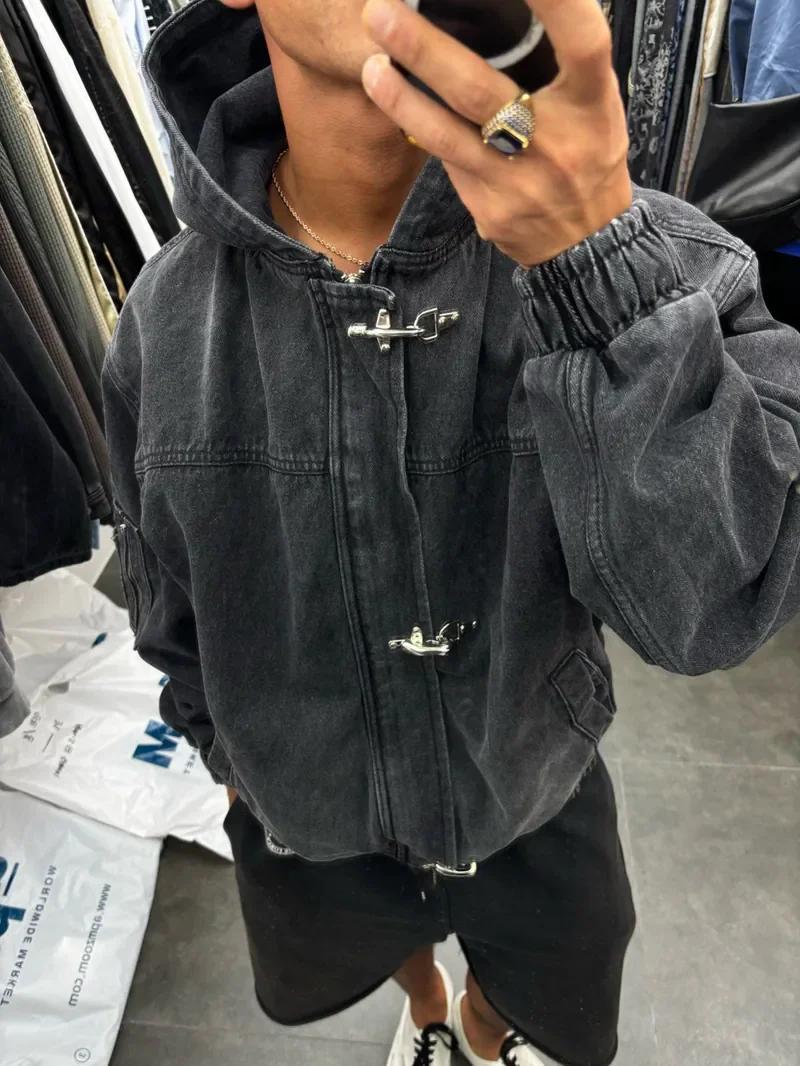 Sweat à capuche oversize Y2K style américain punk hip-hop avec boutons métalliques pour homme, tenda