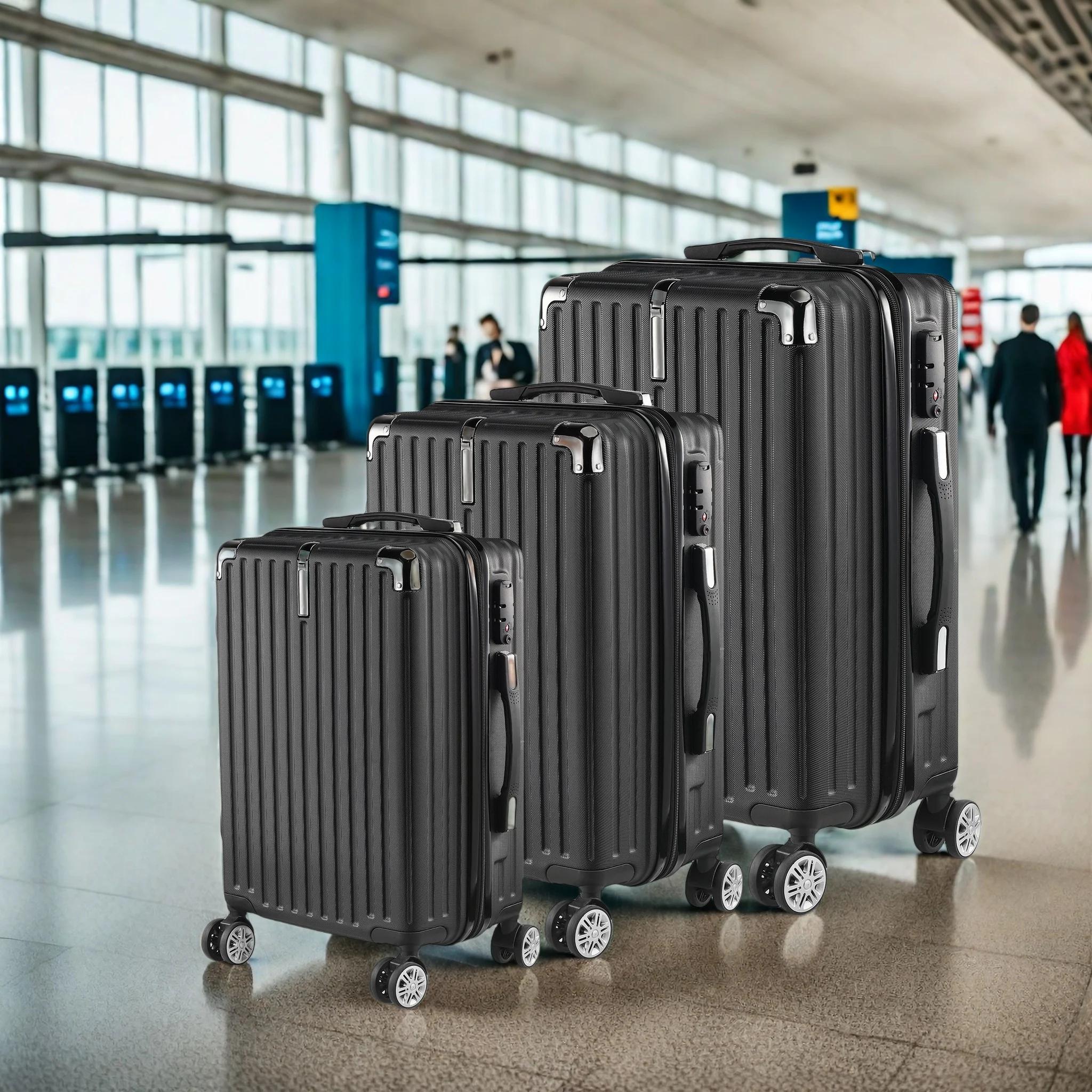 Ensembles de bagages Rosahqnda 3 pièces avec serrure TSA, valise noire en ABS, valise trolley rigide