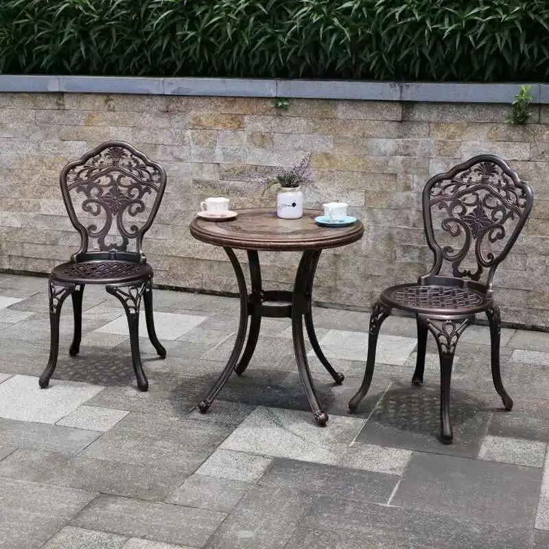 Tables et chaises en aluminium moulé pour l'extérieur, meubles de terrasse d'hôtel, table ronde en m