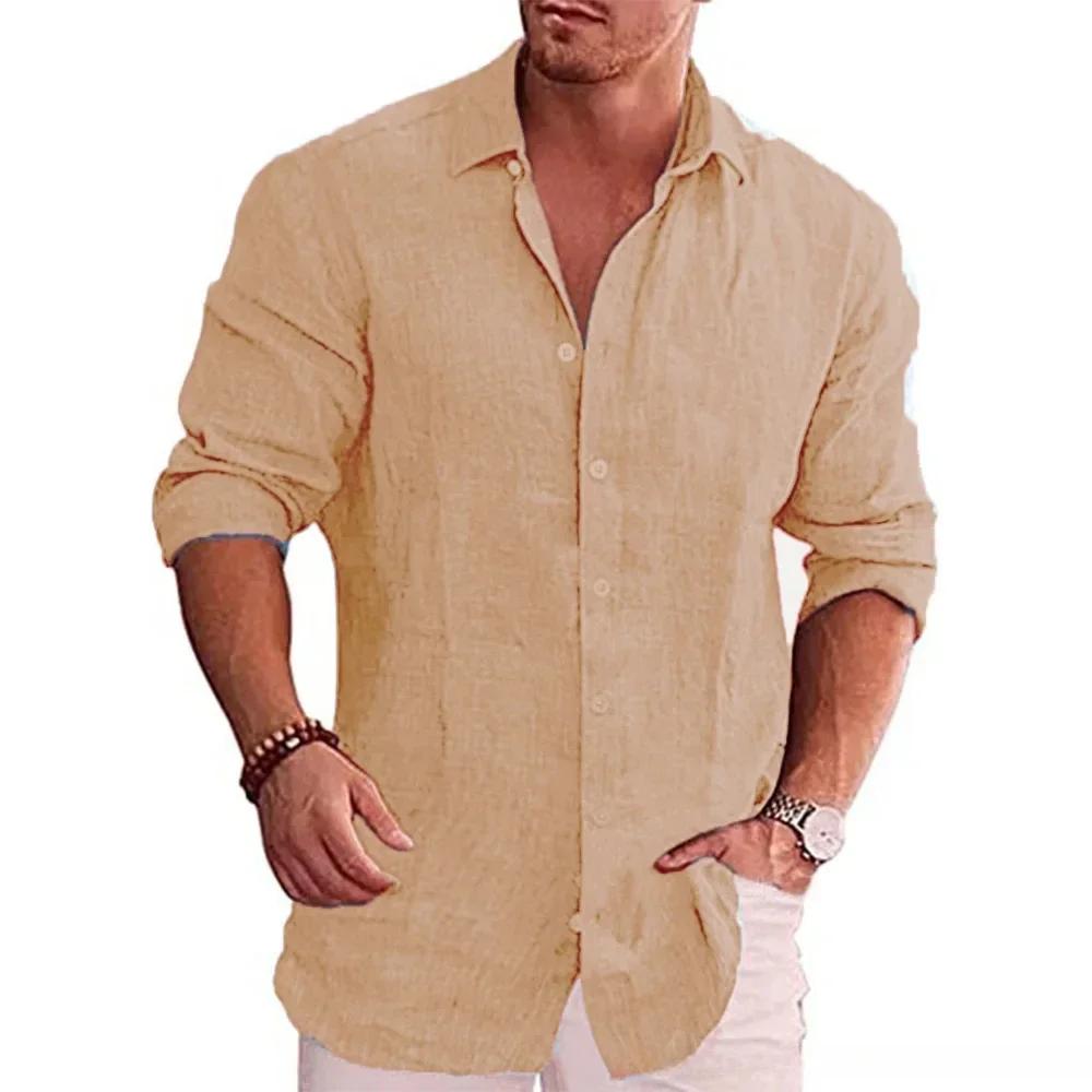 Chemise polyvalente à manches longues pour hommes, coton, lin, décontracté, style de villégiature, m