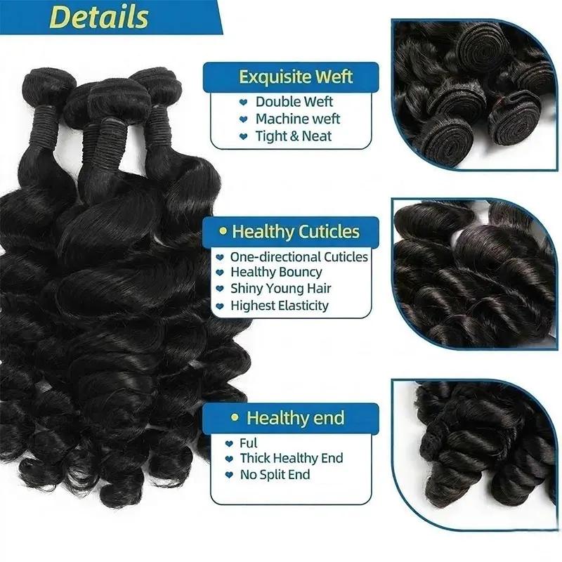 Extensions de Cheveux Humains Brésiliens Vierge Non Traités, Ondulés et Profonds, 30-40 Pouces, Lots