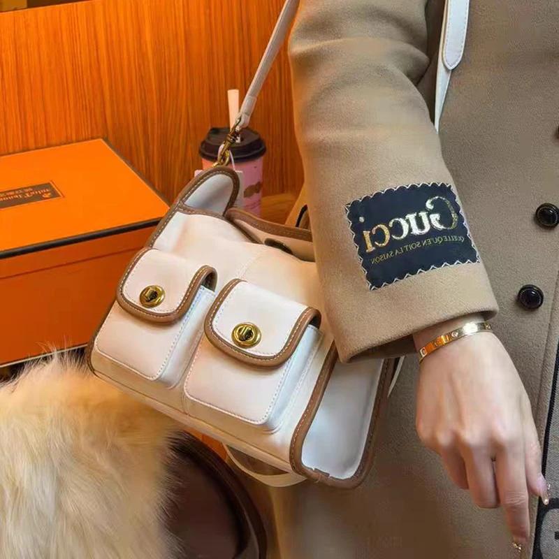 Sac à bandoulière Hobo de marque à double poche, sac sous le bras en cuir huilé haut de gamme pour f
