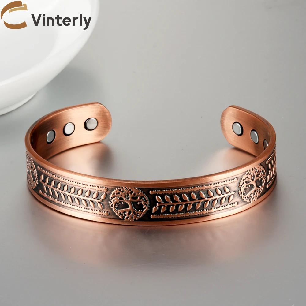 Bracelet en cuivre pur Vinterly Yggdrasil Viking bracelets magnétiques réglables soulagement de l'ar