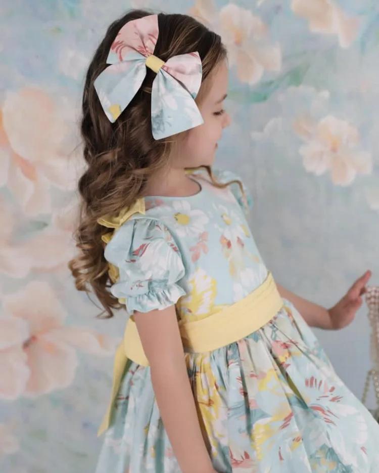 0-12Y bébé fille été Rose Floral bleu turc Vintage Lolita princesse robe de bal robe pour anniversai