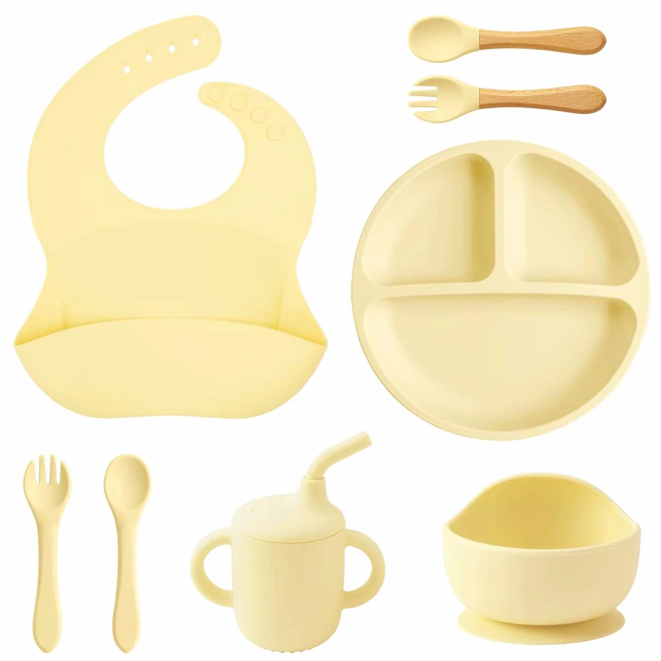 Vaisselle pliante bébé avec aspiration - Ensemble assiettes solides biberon tasse paille - Vaisselle enfants pratique