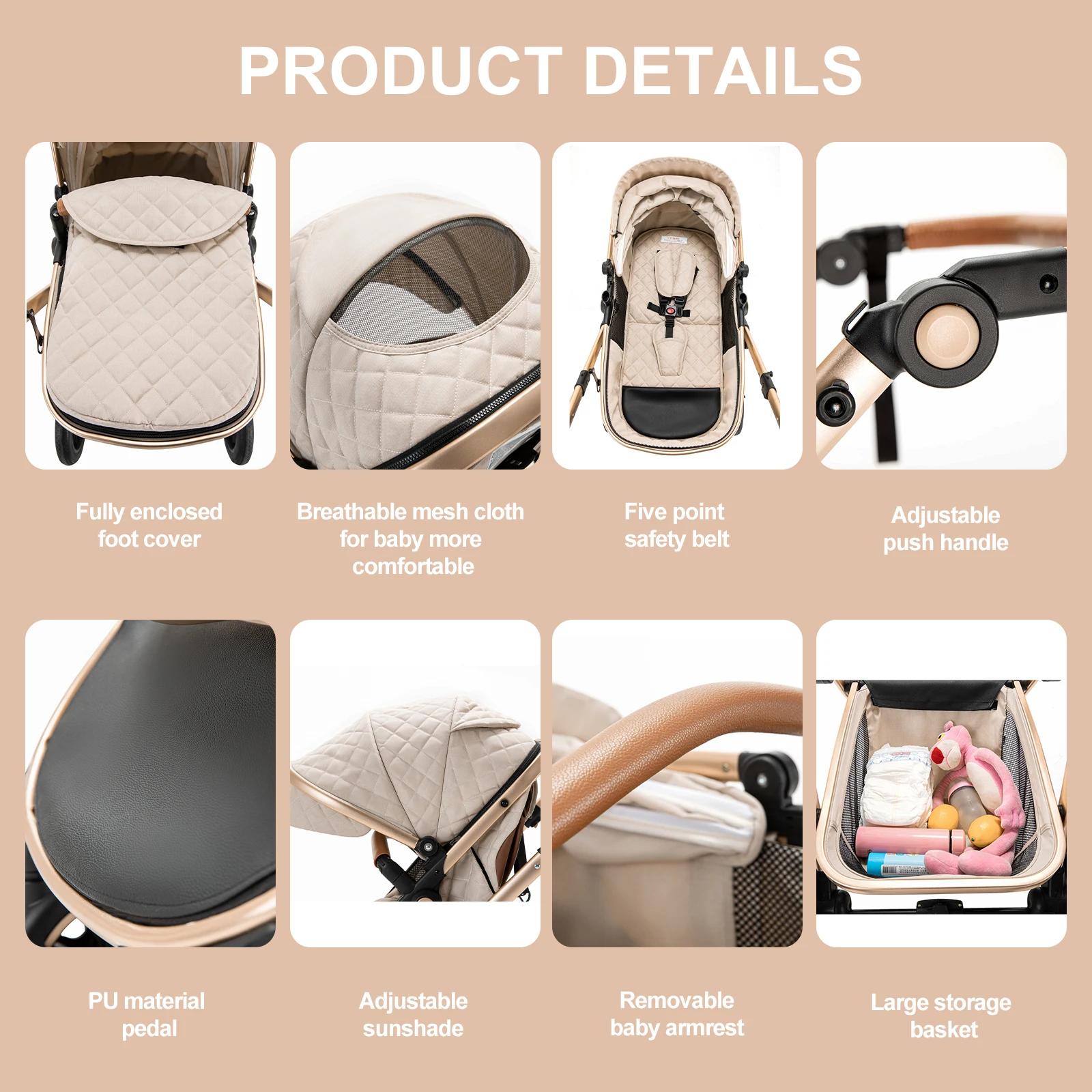 Poussette bébé 3 en 1 Portable voyage landau luxueux landau haut paysage cadre en aluminium poussett