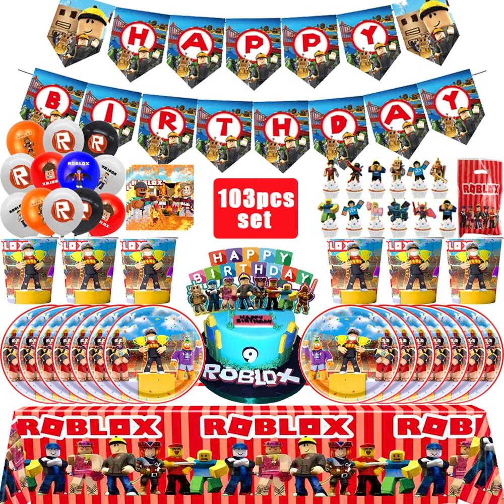 Roblox – ensemble de décoration de fête d'anniversaire, vaisselle de jeu, sac cadeau, nappe, ballon,