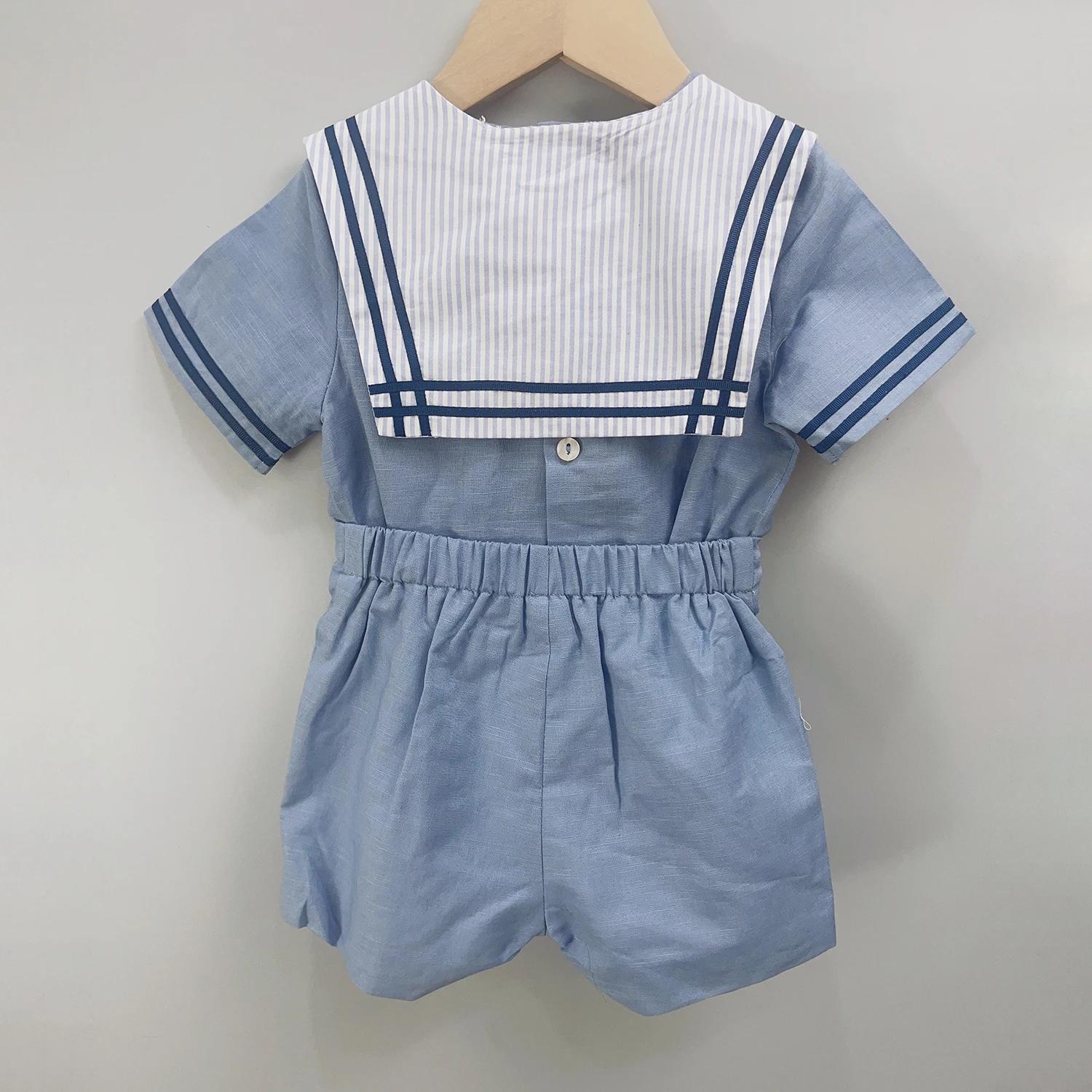 Costume de marin pour garçons et filles, uniforme court bleu marine, ensemble de cravates rayées, ro
