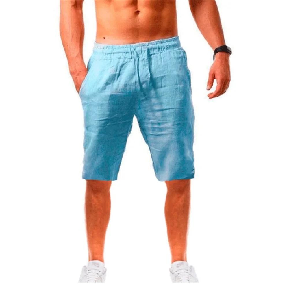 Nouveaux hommes coton lin Shorts pantalon mâle été respirant couleur unie lin pantalon Fitness Stree