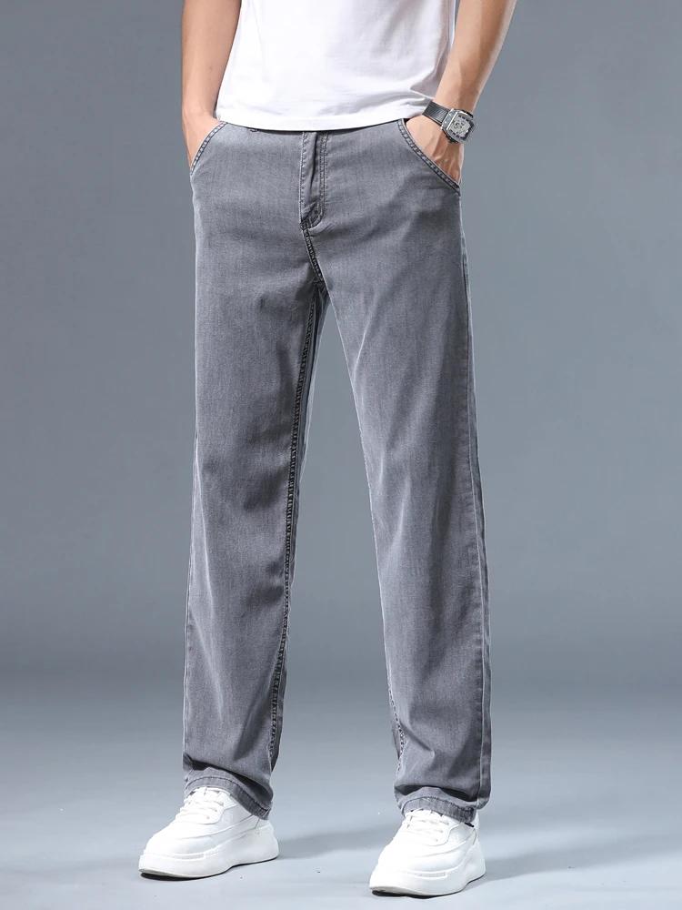 Été mince hommes jean droit ample Lyocell doux drapé affaires pantalon décontracté classique fumée g
