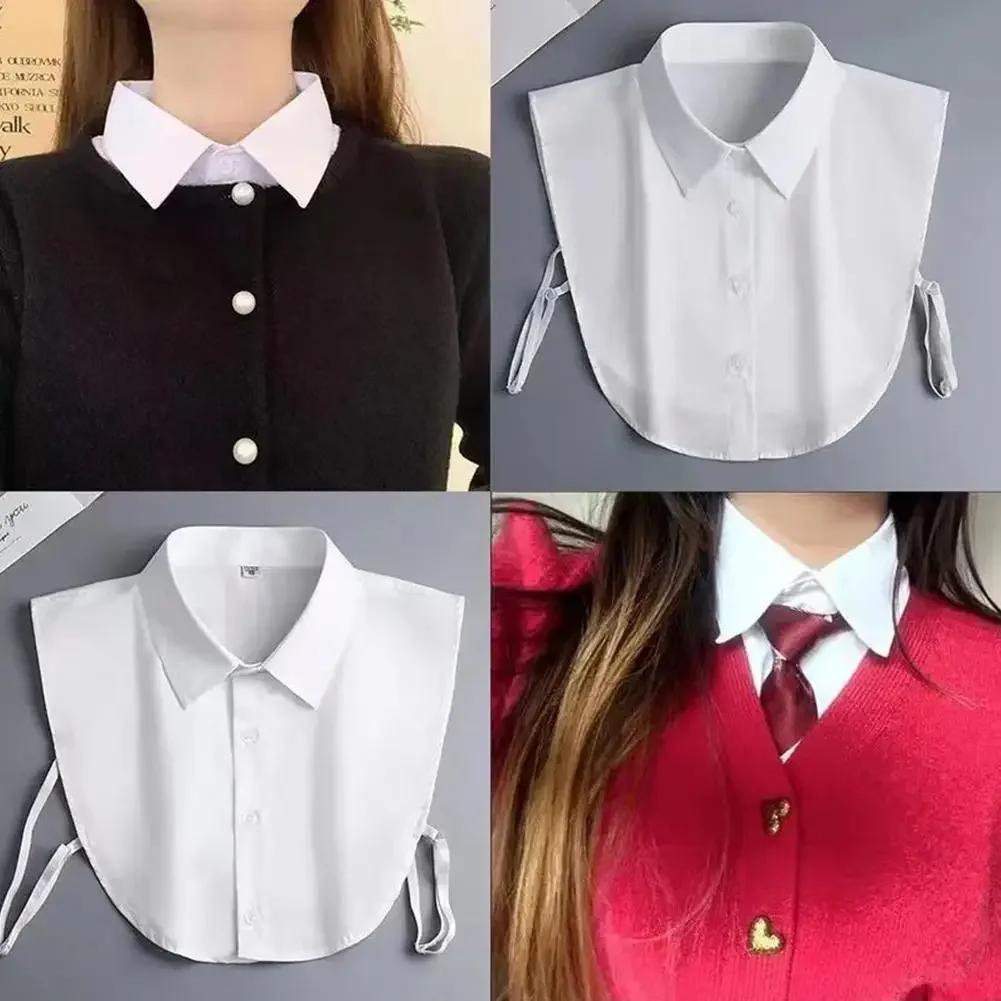 Faux col détachable pour filles, chemises, demi-chemisier, robe baccalauréat, hauts de couleur unie,
