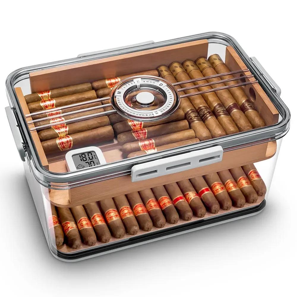 Compagnon de cigares, étagère en bois de cèdre, humidificateur de cigares transparent avec hygromètr