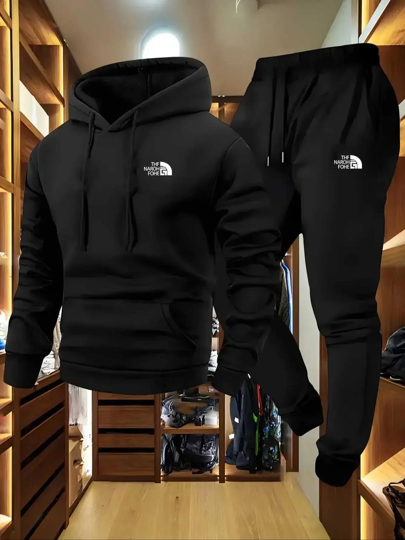 Ensemble décontracté deux pièces pour homme, automne et hiver, sweat-shirt à capuche et pantalon ave