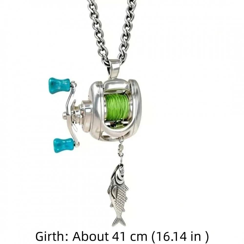 Collier de luxe avec moulinet de pêche rotatif et détachable, pendentif exquis en argent pour homme,