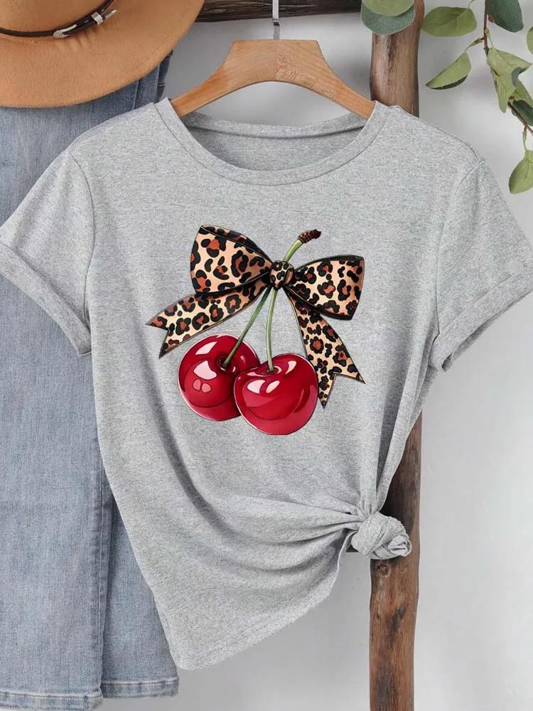 Mode cerise imprimé femmes T-Shirt à manches courtes col rond décontracté hauts pour l'été printemps