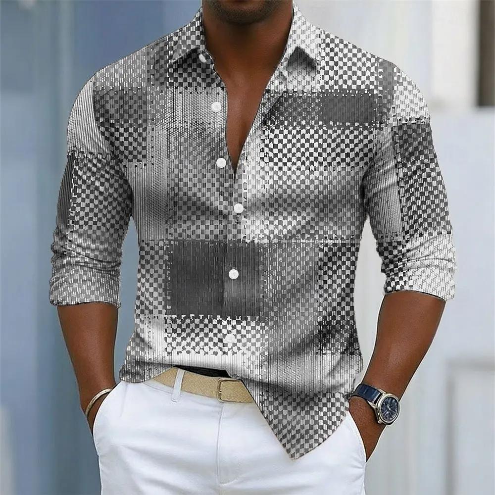 Chemise à carreaux pour hommes, bloc de couleur géométrique, motifs à carreaux, chemise boutonnée, m