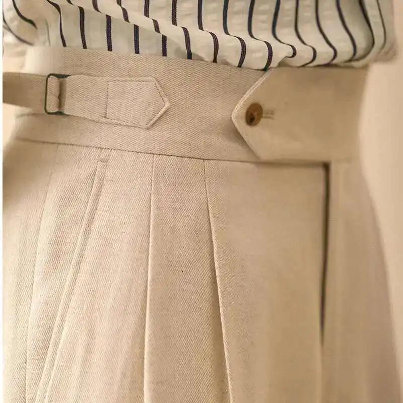 Pantalon droit en lin pour homme, pantalon formel, taille haute, drapé à Paris, Gentleman Business, 