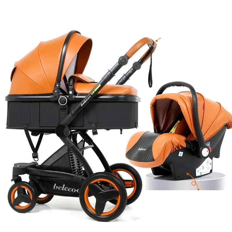 Poussette bébé 3 en 1 avec siège auto, landau pliable pour nouveau-nés, poussette étanche de haute q