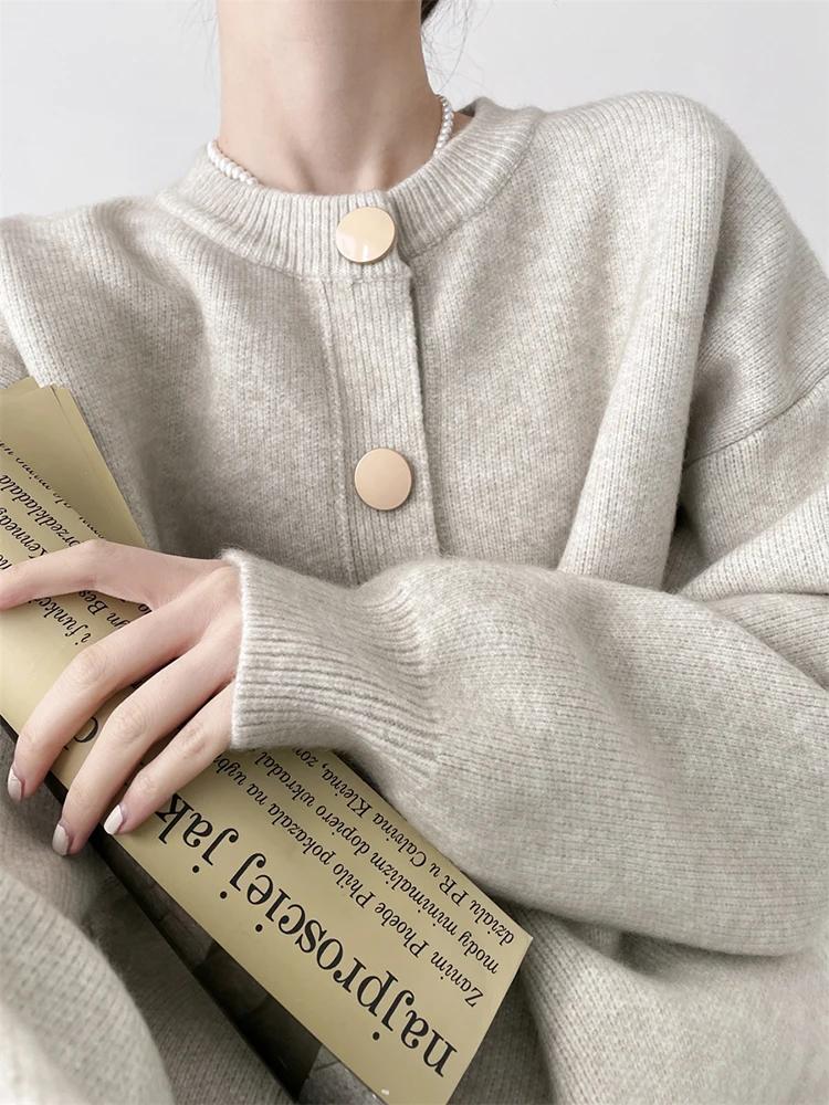 AOSSVIAO-Cardigan à col rond pour femme, couleur unie, simple boutonnage, collection automne hiver
