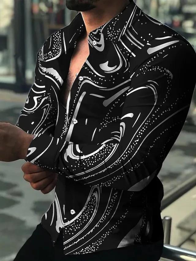 Chemises hawaïennes de luxe à motif doré pour hommes, chemises décontractées à la mode, manches long