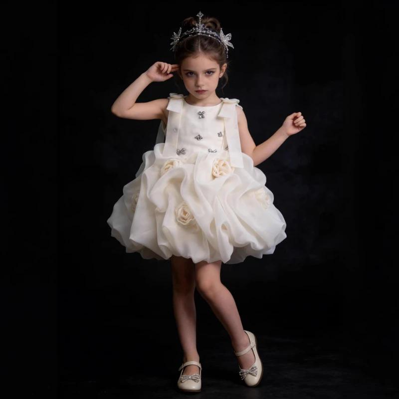 Robe Tutu sans manches pour filles, en satin, pour fête, soirée, anniversaire, concours de beauté, r