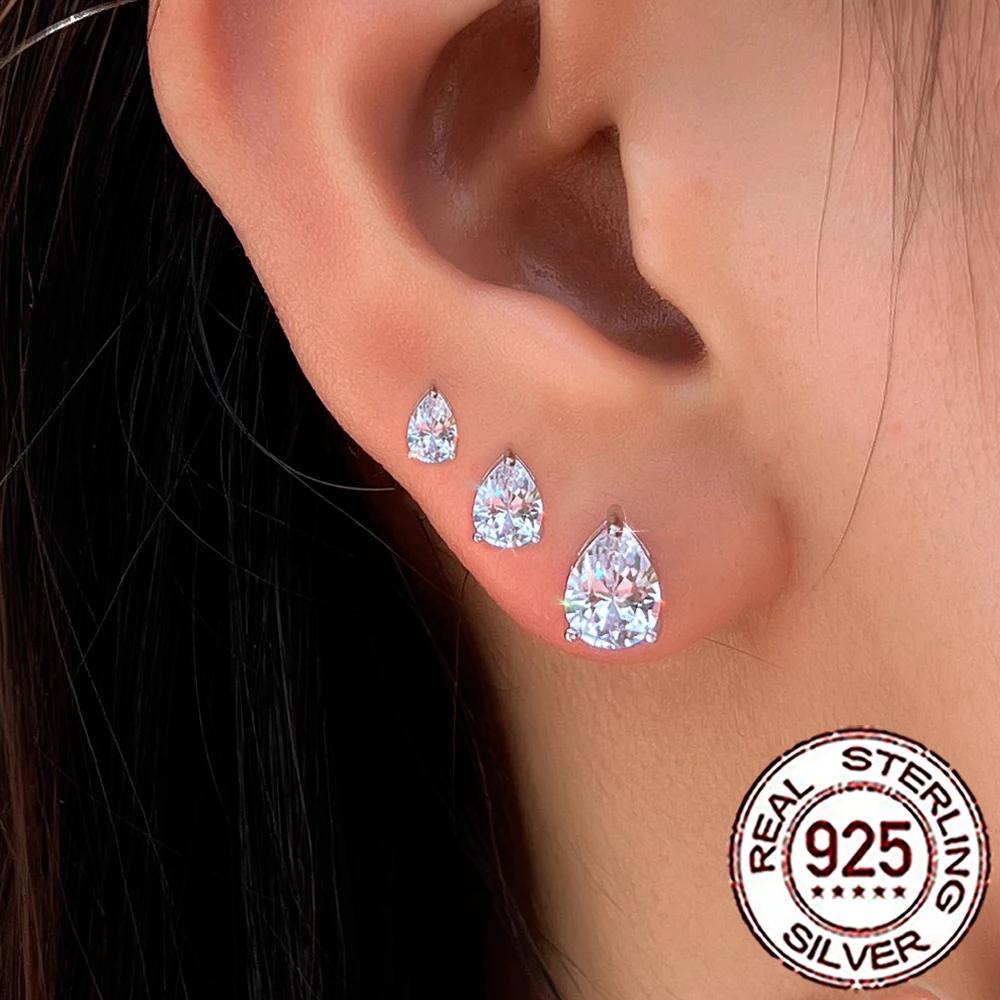 QooLady S925 argent Sterling brillant cubique zircone goutte d'eau boucles d'oreilles pour les femme