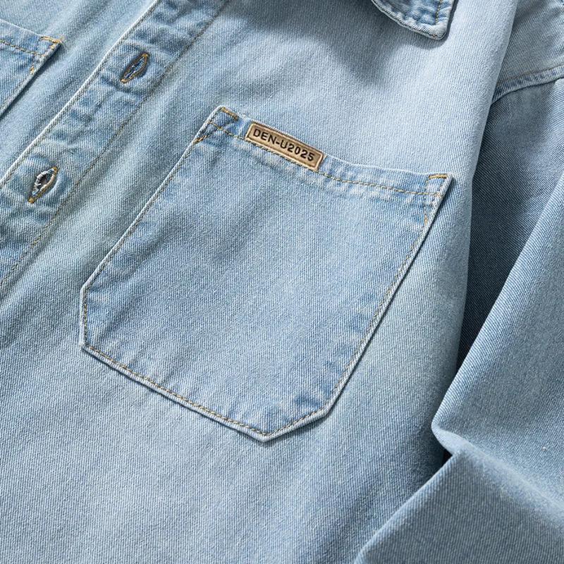 Chemise ample en denim fin et non extensible pour hommes, style américain, polyvalente, Vintage