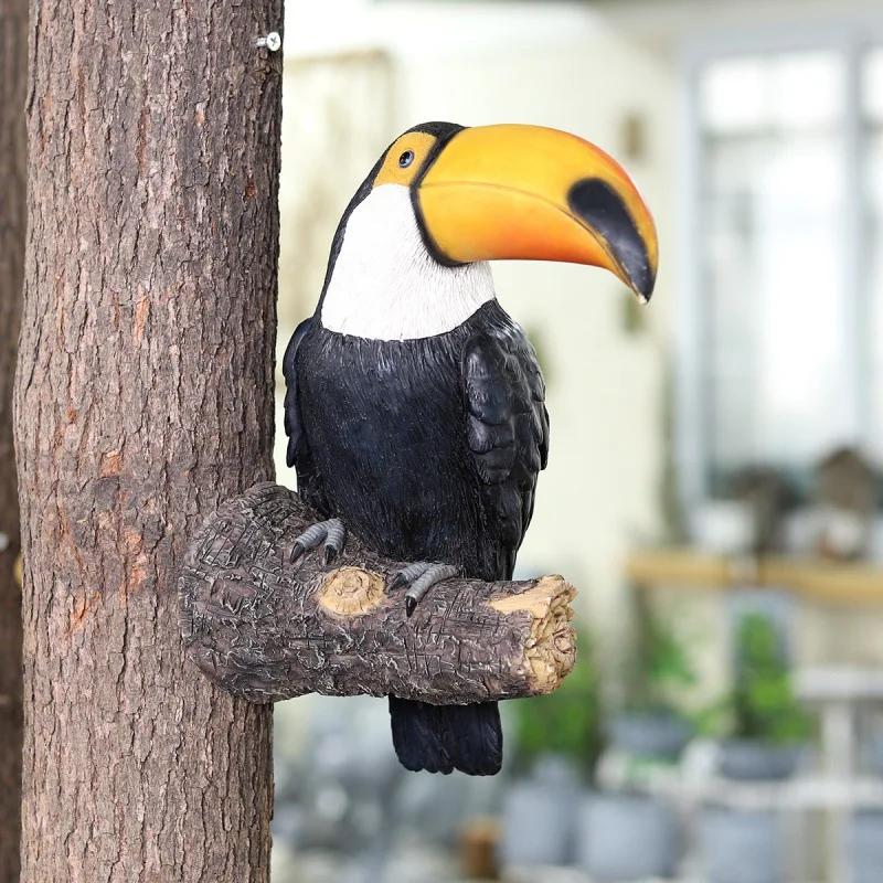 Figurine d'oiseau Toucan, décor Hugger d'arbre, ornements en résine de face, statue de jardin, simul