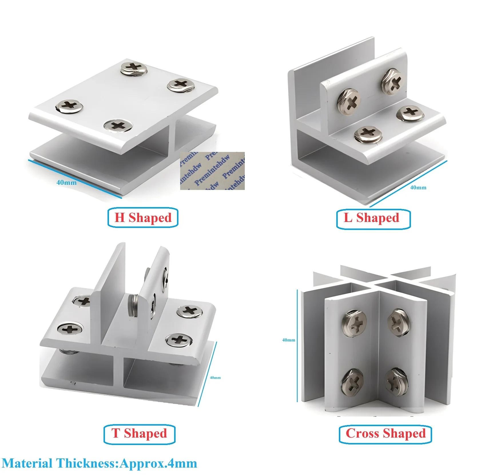 Lot de 4 supports de jonction en aluminium pour verre, en forme de L, T ou croisée, pour cloisons de