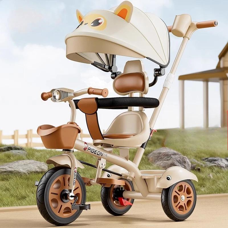 Tricycle pour enfants à trois roues, musique poussée à la main, poussette légère pour bébé, vélo pol