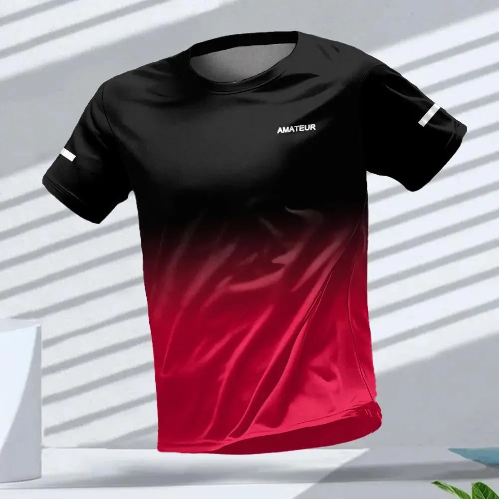 T-shirt pour hommes Sports de plein air T-shirts de course motif dégradé imprimé T-shirt confortable