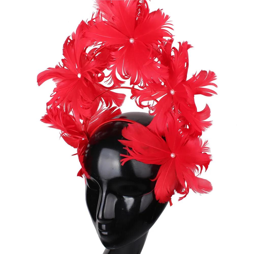 Coiffure de fleur de plumes, cheval Vintage exagéré, petit chapeau haut-de-forme, cerceau de cheveux