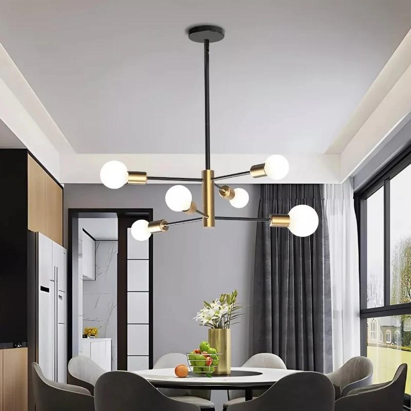 Lustre nordique moderne Sputnik noir lampe à LED 4/6/8 lumière éclairage domestique luminaires d'int