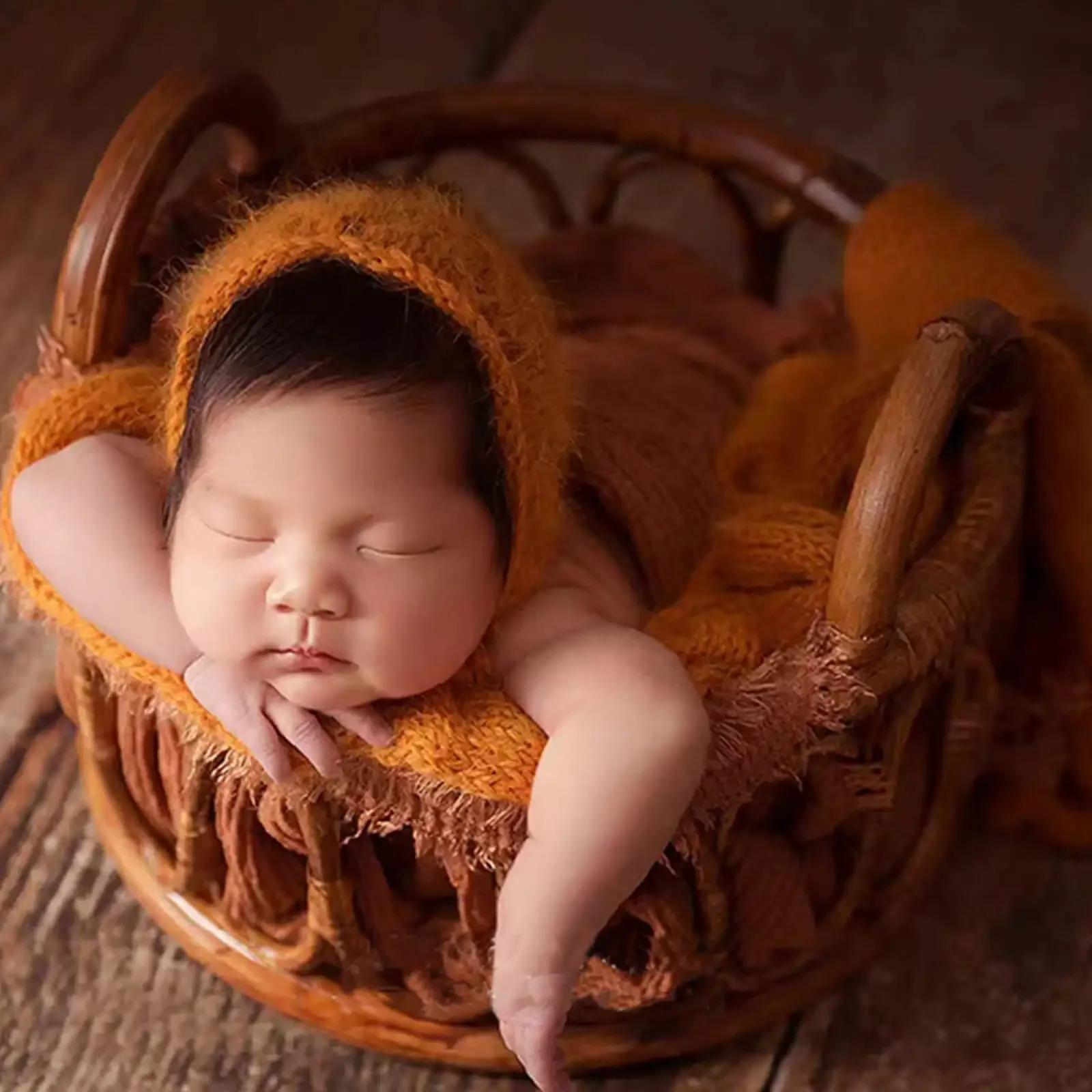 Accessoires de photographie pour nouveau-nés, panier rond tissé en rotin pour bébé, accessoires de p