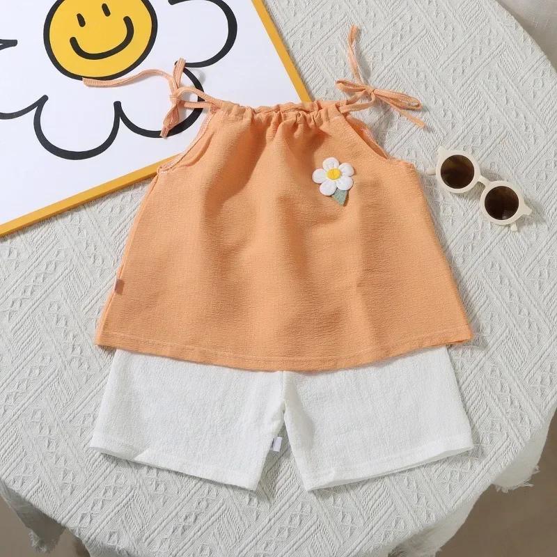 Ensemble deux pièces pour filles, gilet et short à fleurs, à la mode coréenne, vêtements quotidiens 