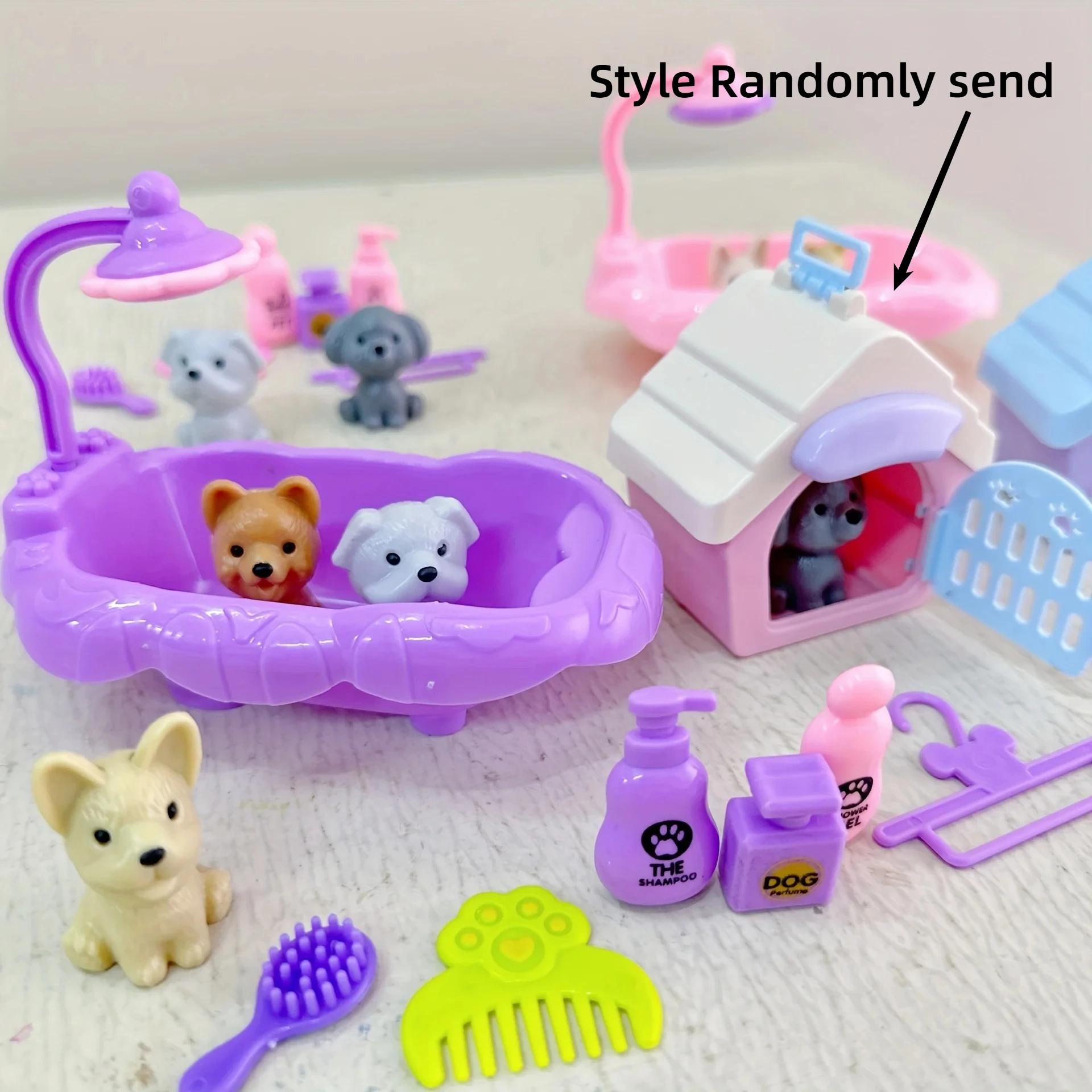 Mignon chien panier pour animaux de compagnie jouets de famille chien poupée ensemble Cage jouets sc