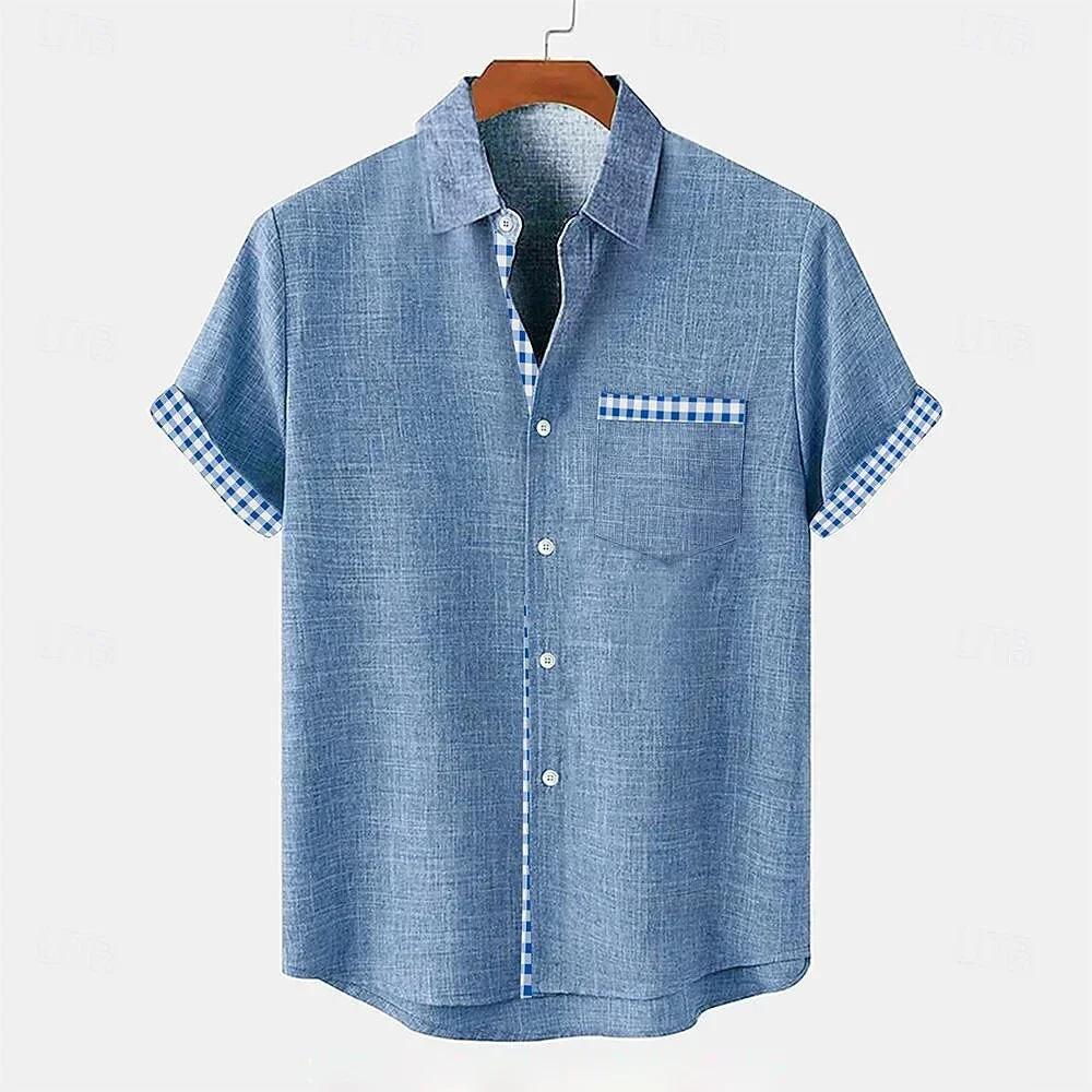 Chemise pour homme en lin, style ethnique, imprimé 3D, chemise décontractée à manches courtes avec c