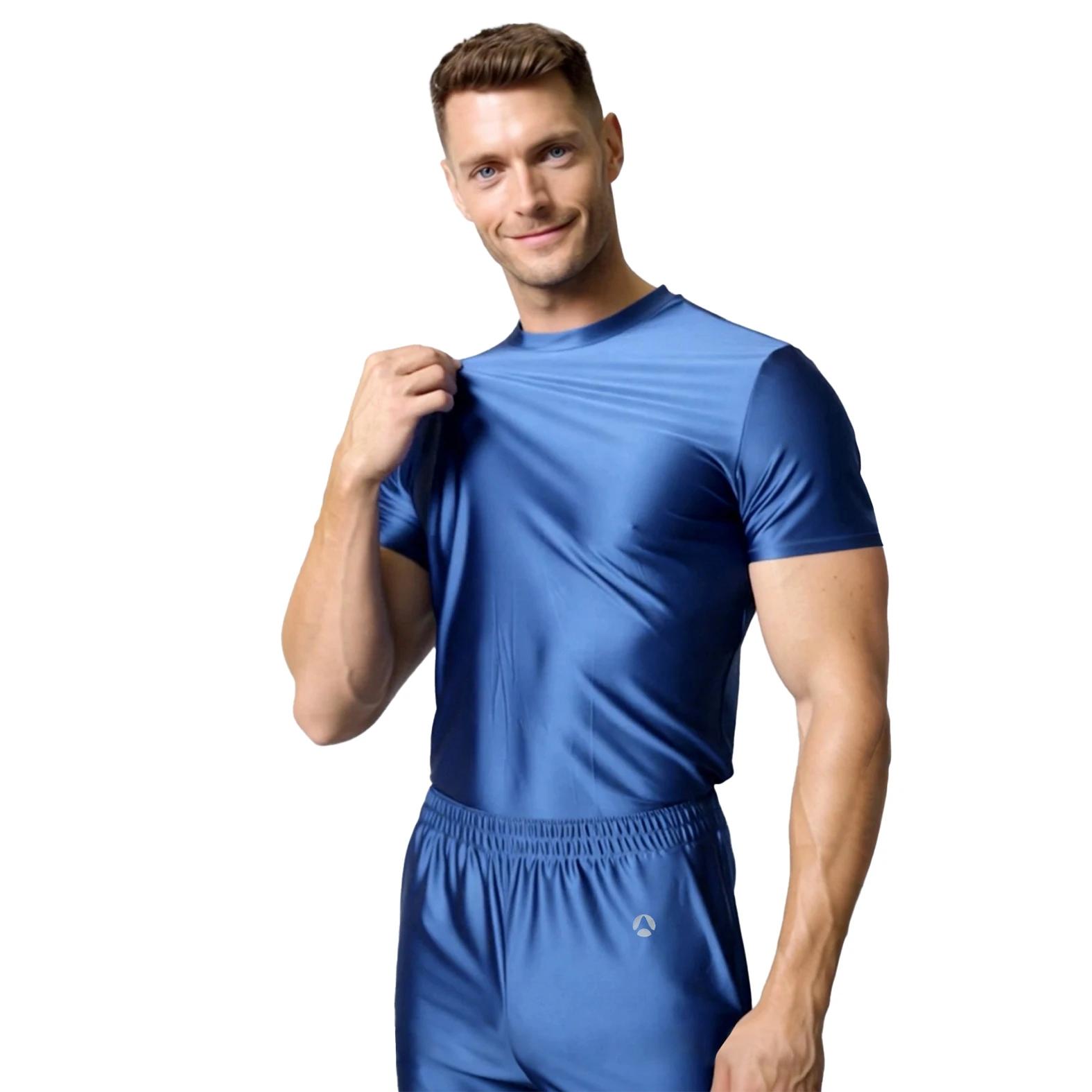 AMORESY T-shirt à manches courtes en soie glacée pour homme, respirant, confortable, décontracté, po