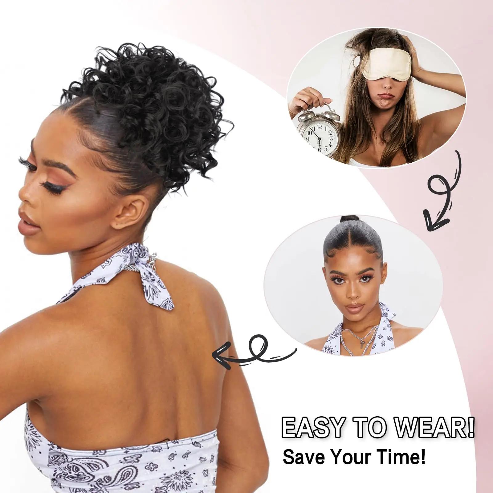 Chignon synthétique en désordre, 60g, cordon élastique, vague lâche, bouclé, Extensions de cheveux p