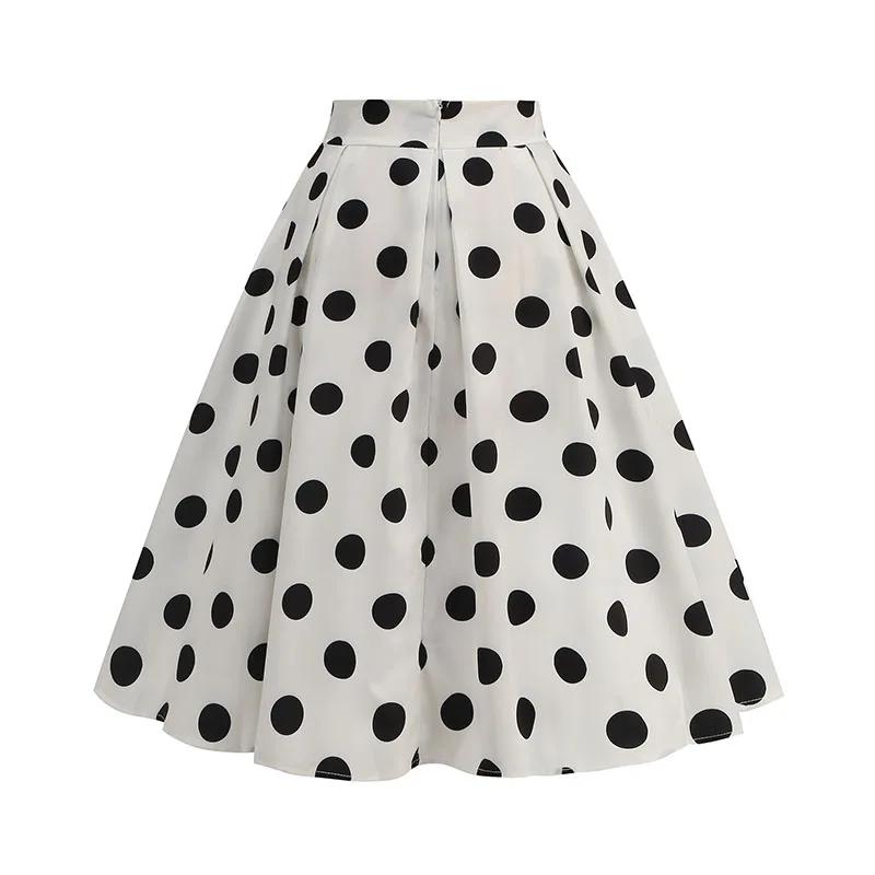 Jupes d'été Vintage pour femmes, taille haute, imprimé à pois, rouge, blanc, noir, élégante, tunique